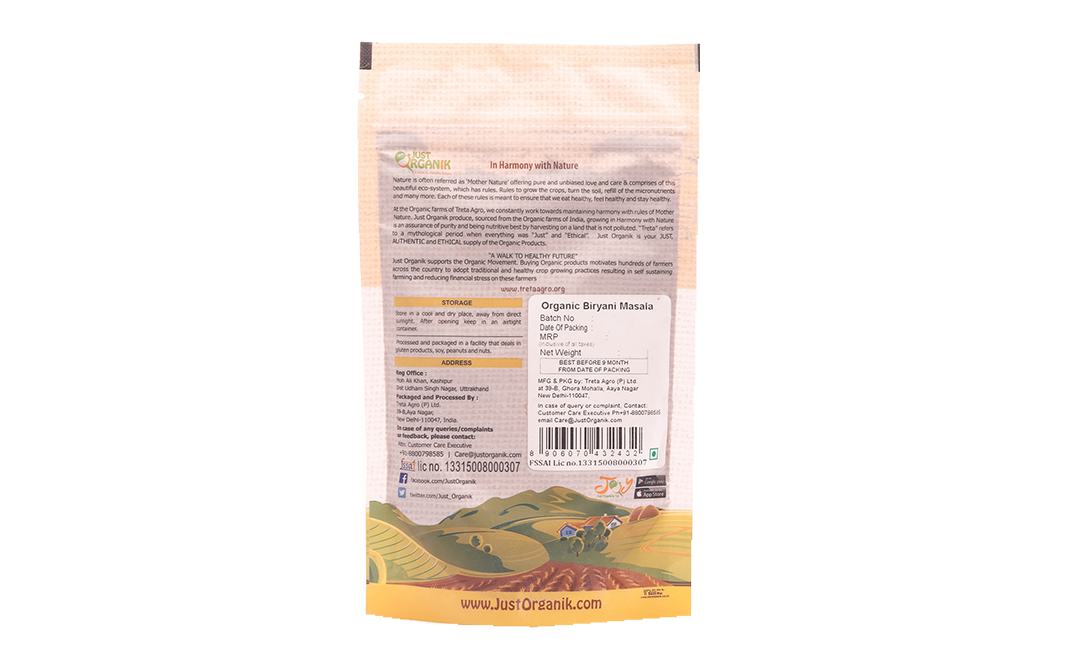 Just Organik Organic Biryani Masala    Pack  100 grams